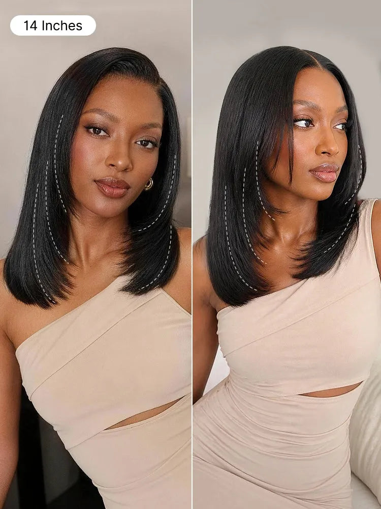 Luvme All-Day Comfort™ Wig 180% Density Butterfly Cut Layered Light Yaki Straight Glueless 7x6 Closure HD Lace Human Hair Wig Pre-Cut Lace