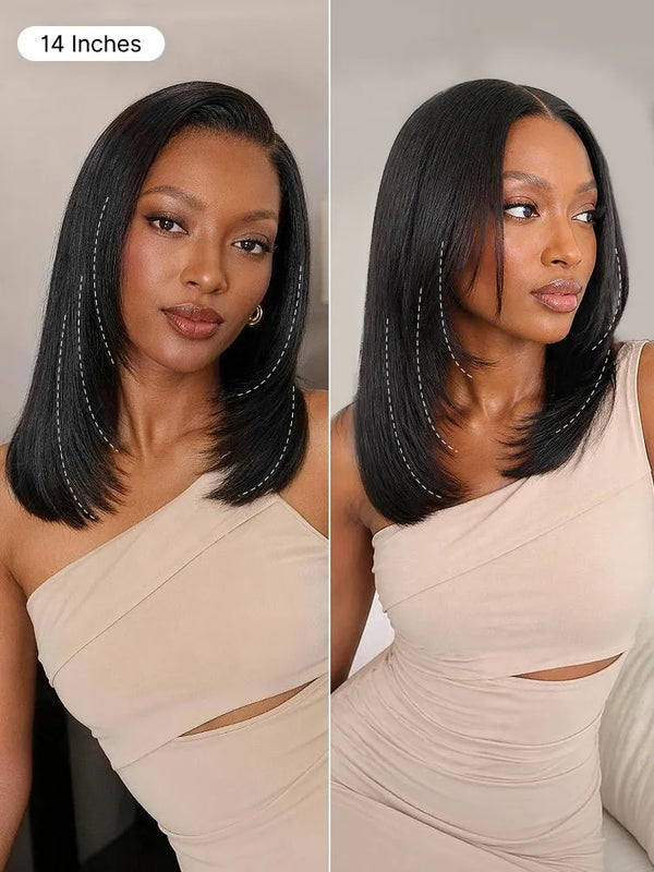 Luvme All-Day Comfort™ Wig 180% Density Butterfly Cut Layered Light Yaki Straight Glueless 7x6 Closure HD Lace Human Hair Wig Pre-Cut Lace