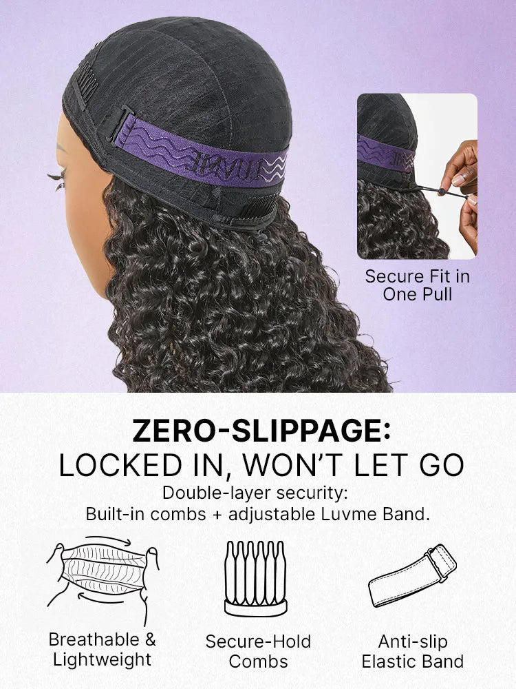 Fluffy & Full 250% Density Water Wave Glueless Half Wig Flexi-Fit Drawstring