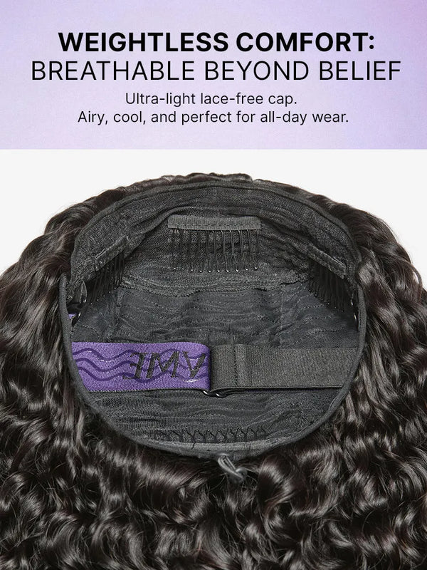 Fluffy & Full 250% Density Water Wave Glueless Half Wig Flexi-Fit Drawstring