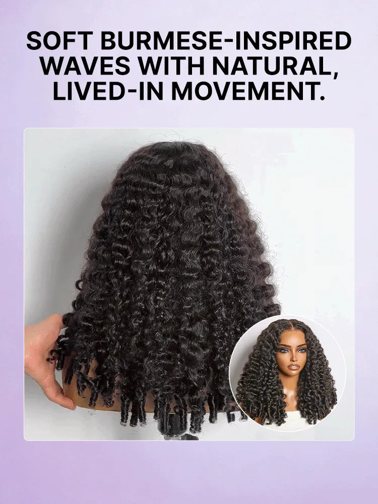 180% Density Burmese Curly Finger Coil Ends Glueless 5x5 Closure HD Lace Wig Pre-Cut Lace - Limited Time Offer Secondary image