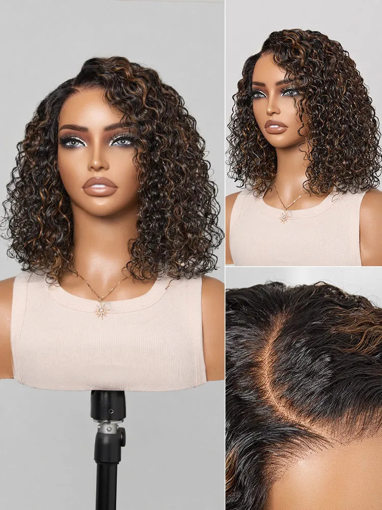 Wet and Wavy Brown Highlight Glueless 5x5 Closure Pre-Cut Lace Water Wave Wig Main image