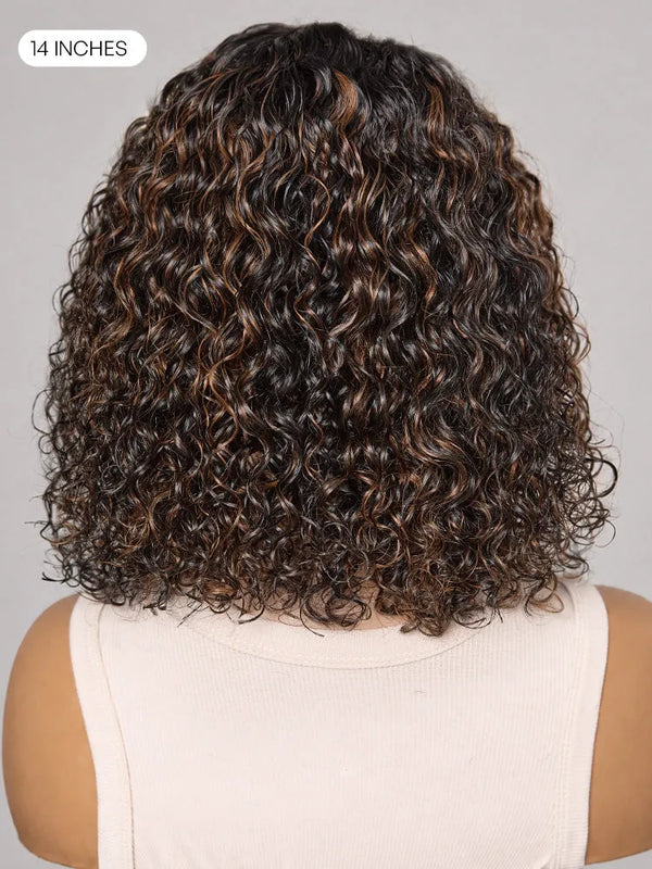 Wet and Wavy Brown Highlight Glueless 5x5 Closure Pre-Cut Lace Water Wave Wig