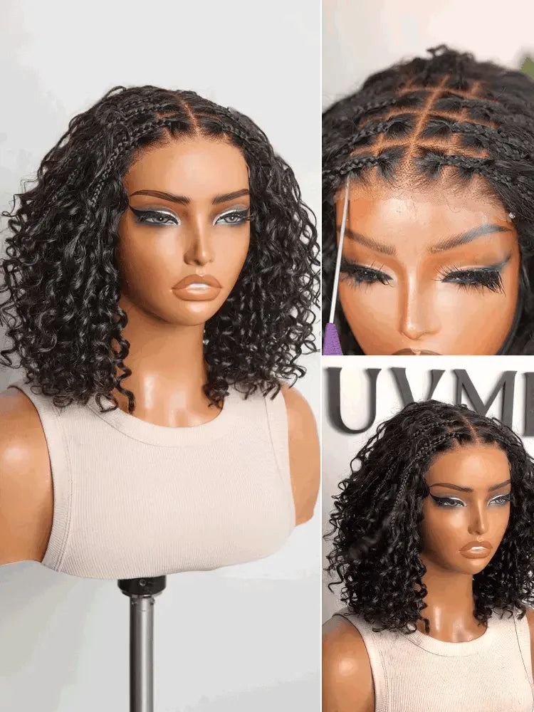 Readitress™ Boho Braids Deep Curly Glueless 5x5 Closure Lace with Braided Top Human Hair Wig Pre-Cut Lace Main image