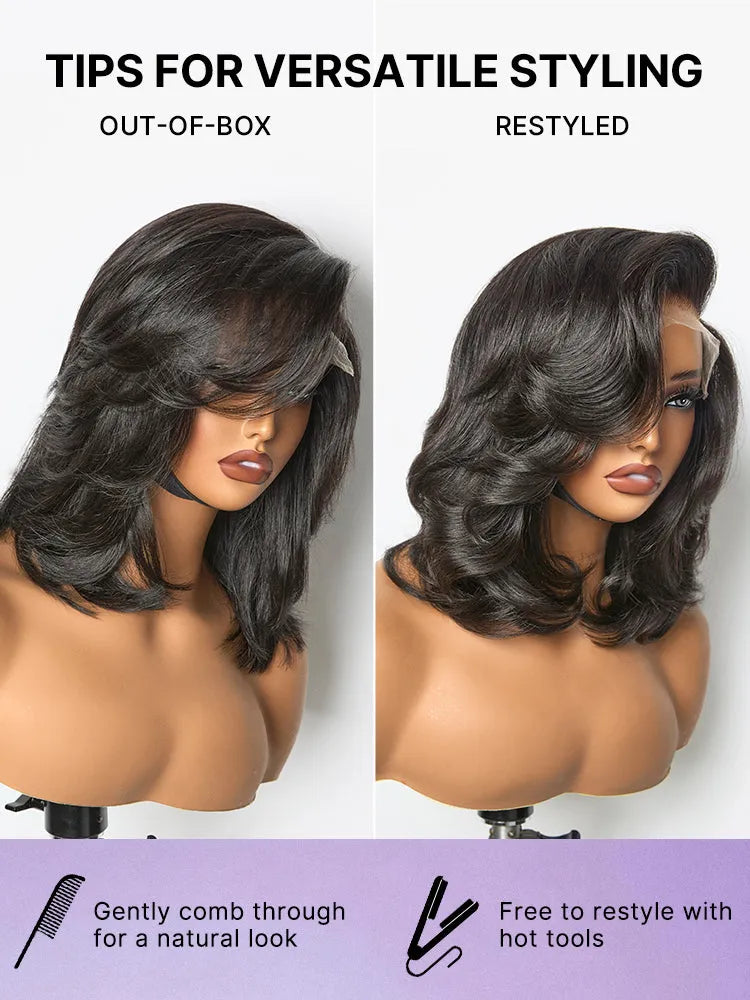 Effortlessly Chic Butterfly Cut Layered Wavy Glueless HD Minimalist Lace Short Wig