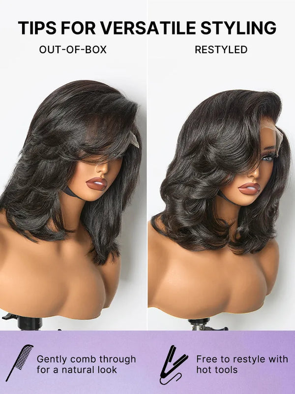 Effortlessly Chic Butterfly Cut Layered Wavy Glueless HD Minimalist Lace Short Wig