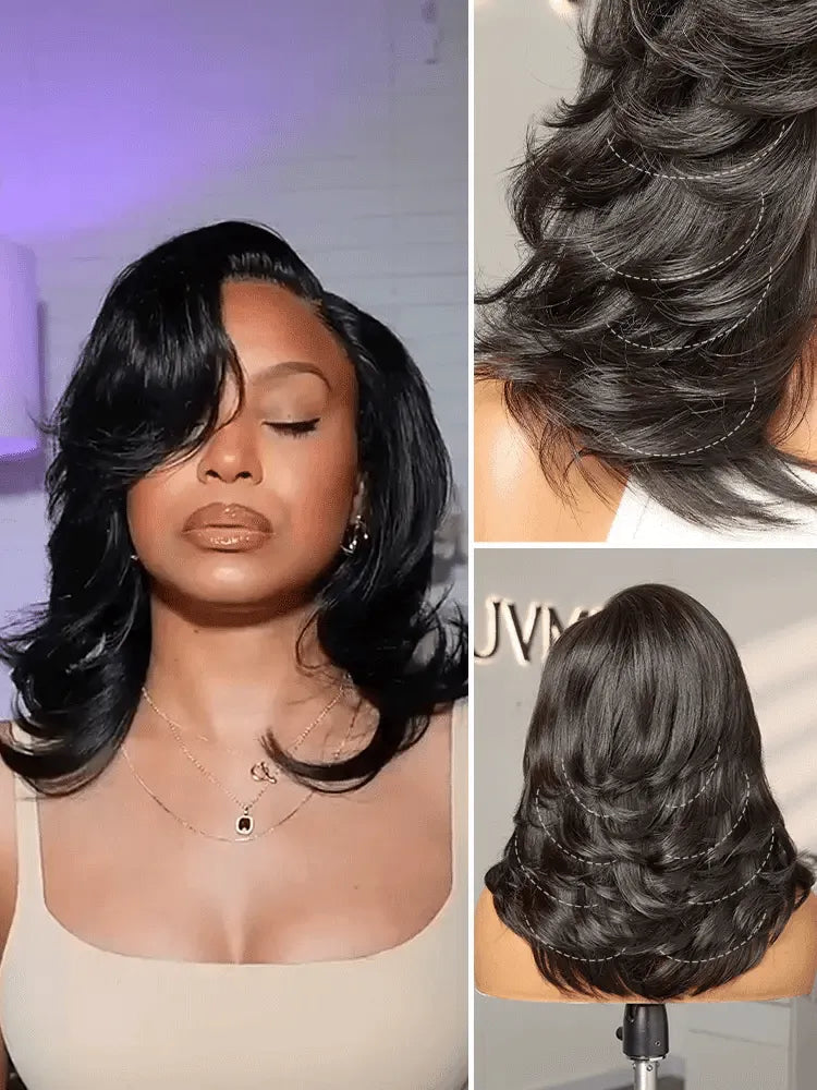 Effortlessly Chic Butterfly Cut Layered Wavy Glueless HD Minimalist Lace Short Wig Main image