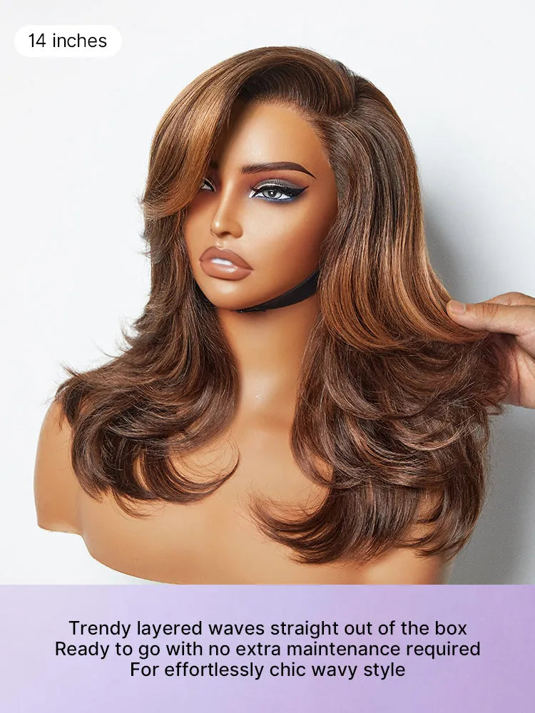 Effortlessly Chic Butterfly Cut Layered Wavy Glueless HD Minimalist Lace Short Wig