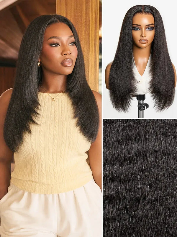 Luvme All-Day Comfort™ Wig 180% Density Butterfly Cut Layered Light Yaki Straight Glueless 7x6 Closure HD Lace Human Hair Wig Pre-Cut Lace