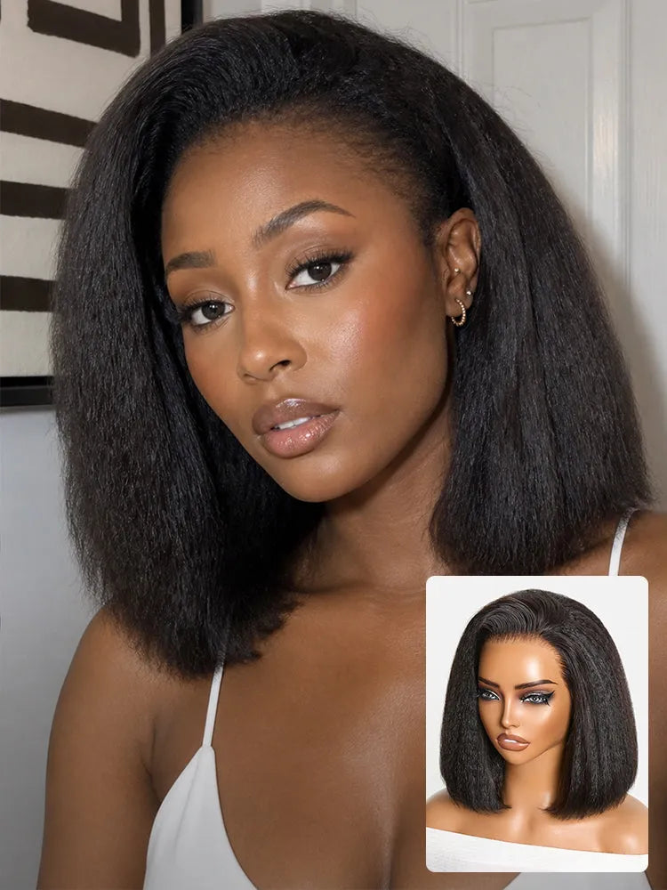 3-In-1 Half Wig 180% Density Kinky Straight Bob Glueless Flexi-Fit Drawstring Wig Main image