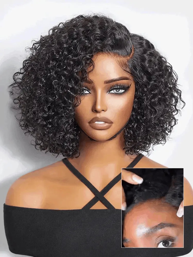 Trendy Short Cut Curly Minimalist HD Lace Glueless Side Part Wig 100% Human Hair Pre-Cut Lace Main image