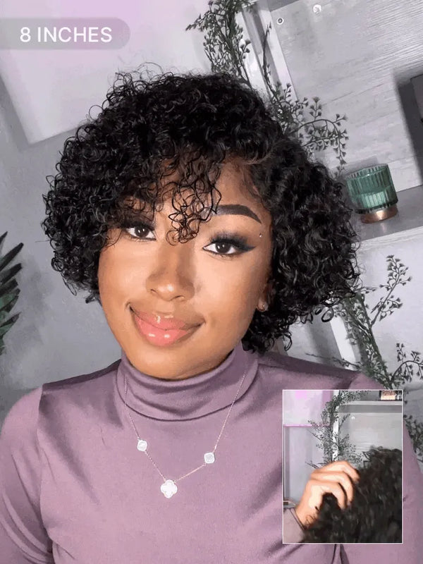 Trendy Short Cut Curly Minimalist HD Lace Glueless Side Part Wig 100% Human Hair Pre-Cut Lace