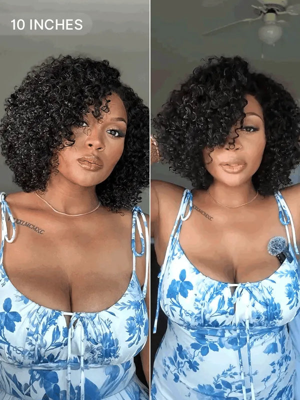 Trendy Short Cut Curly Minimalist HD Lace Glueless Side Part Wig 100% Human Hair Pre-Cut Lace