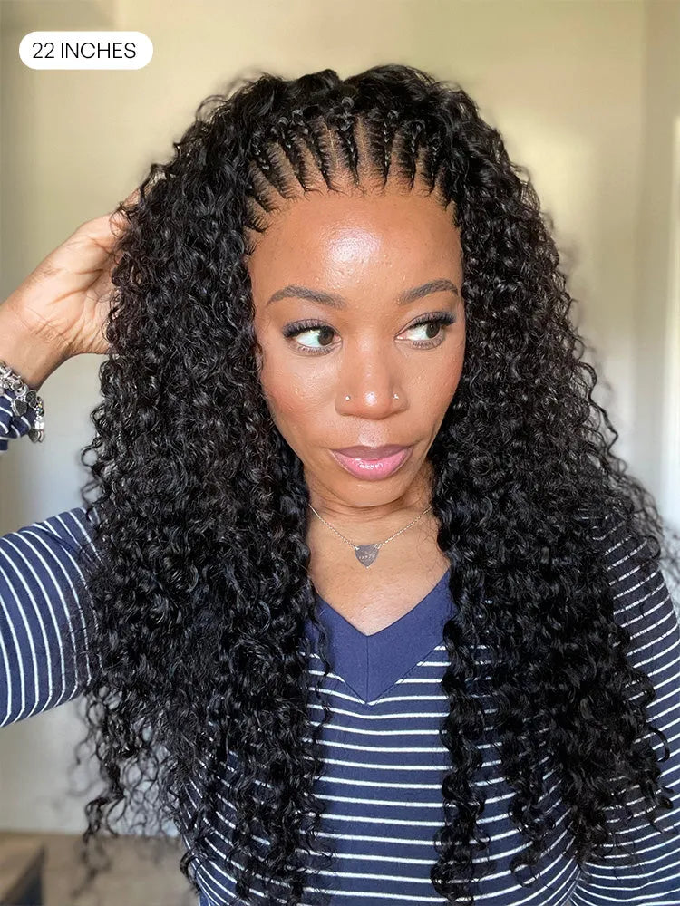 Readitress™ Knotless Fulani Braids Deep Wave Glueless Ear-to-ear 13x4 Frontal HD Lace Wig Human Hair Secondary image