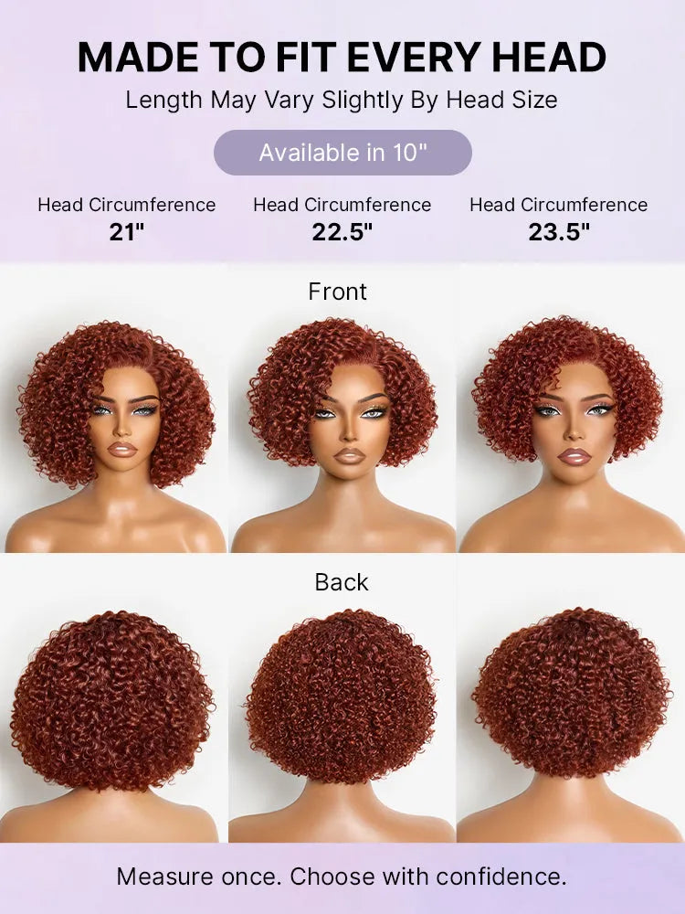 Trendy Copper Red Glueless Minimalist HD Lace Curly Bob Wig Pre-Cut Lace