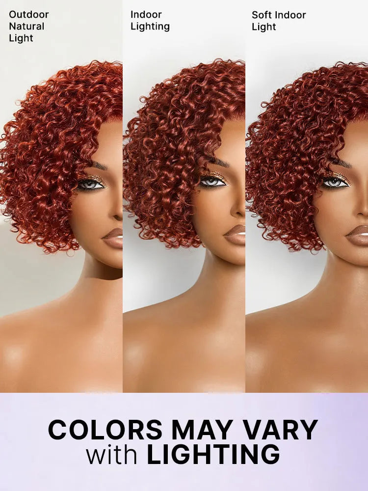 Trendy Copper Red Glueless Minimalist HD Lace Curly Bob Wig Pre-Cut Lace