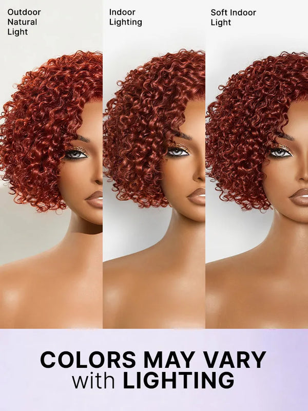 Trendy Copper Red Glueless Minimalist HD Lace Curly Bob Wig Pre-Cut Lace