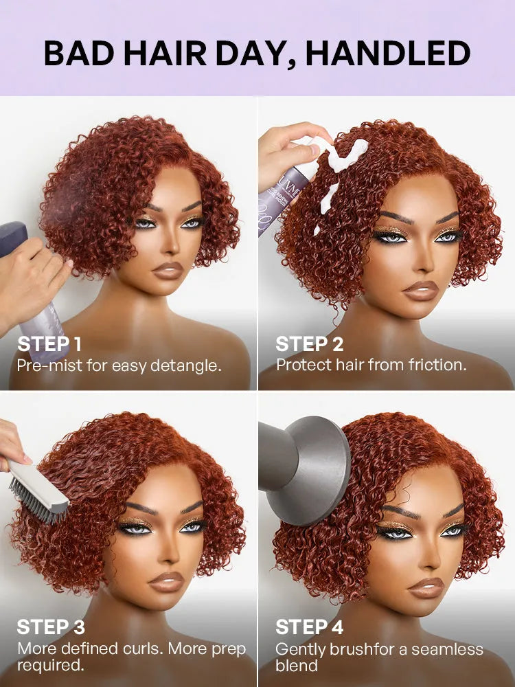 Trendy Copper Red Glueless Minimalist HD Lace Curly Bob Wig Pre-Cut Lace