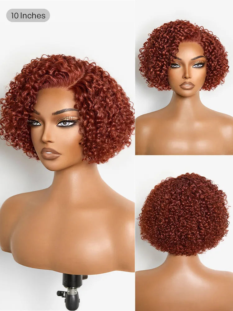 Trendy Copper Red Glueless Minimalist HD Lace Curly Bob Wig Pre-Cut Lace Secondary image