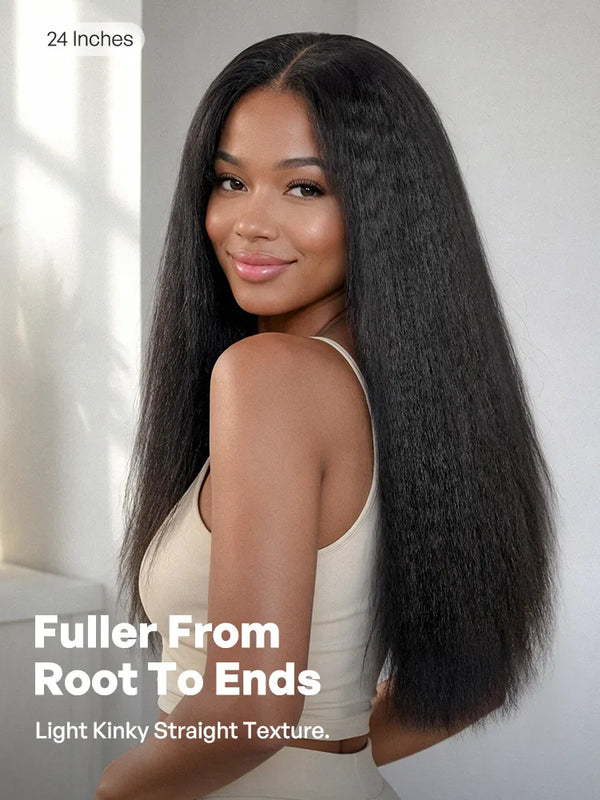 250% Density Kinky Straight Glueless V Part Wig 100% Human Hair with Flexi‑Fit Drawstring