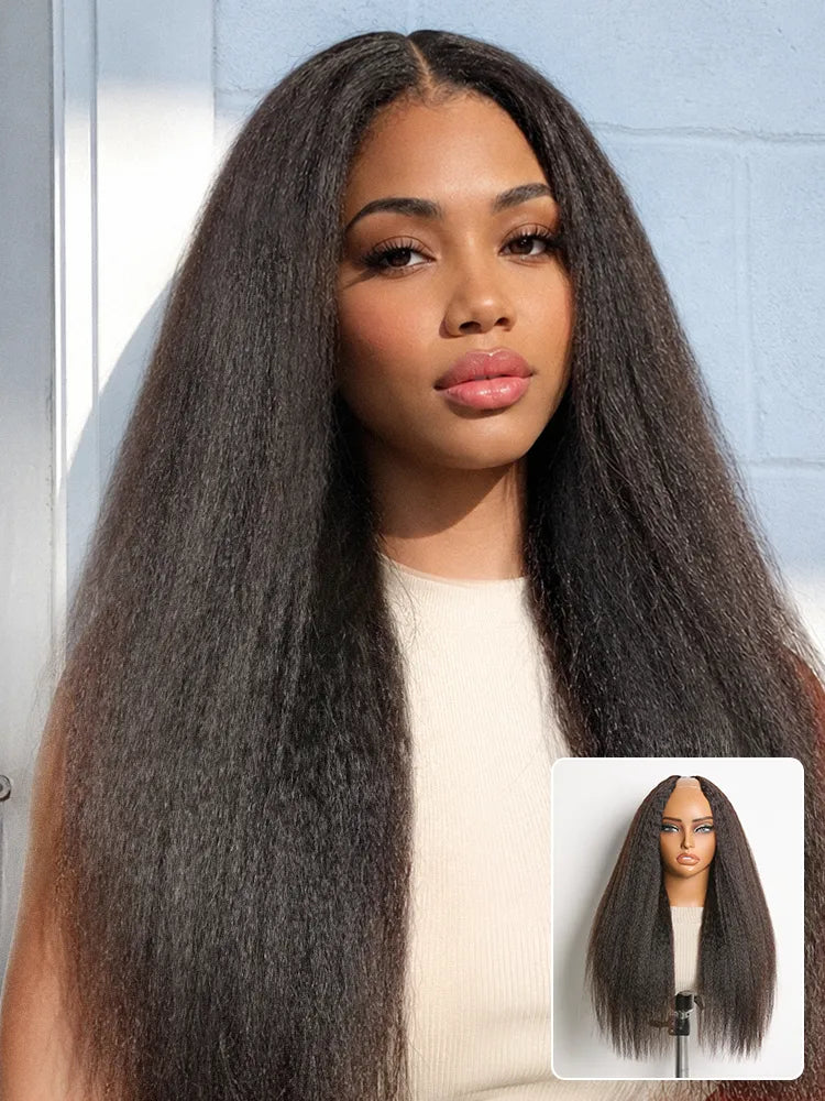 250% Density Kinky Straight Glueless V Part Wig 100% Human Hair with Flexi‑Fit Drawstring Main image