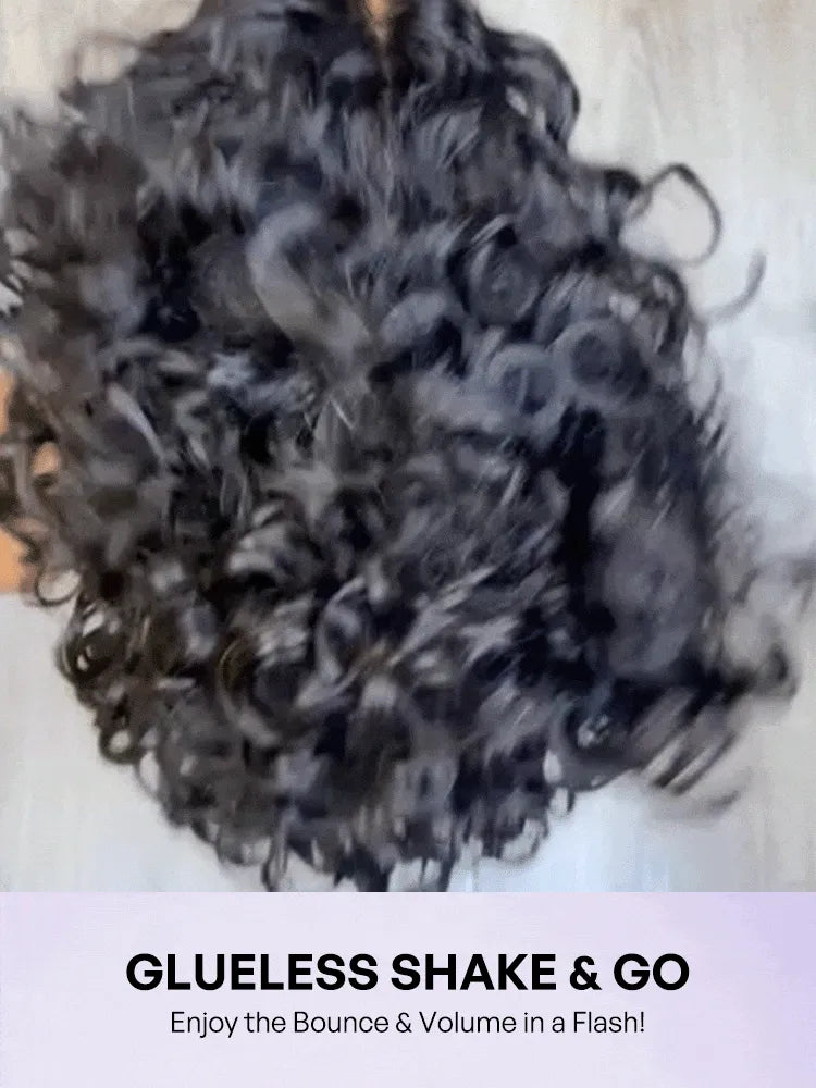 Natural Black / Brown Highlight Water Wave Pixie Cut Glueless Minimalist HD Lace Short Curly Wig