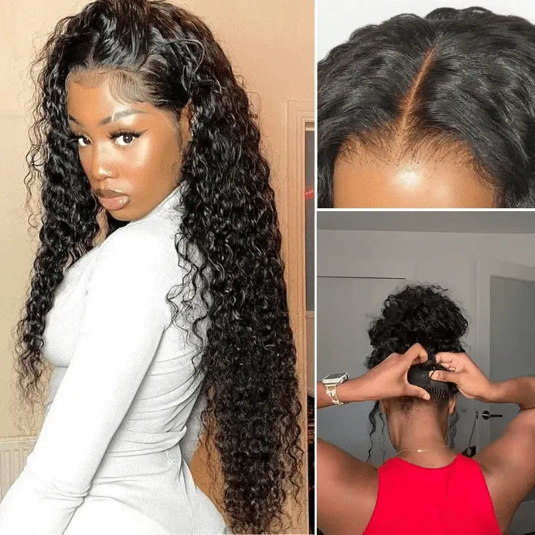 PreMax 180% / 250% Density Water Wave Glueless Flexi-Fit Drawstring 13x4 Frontal Lace Fluffy Curly Wig Pre-Cut Lace Main image