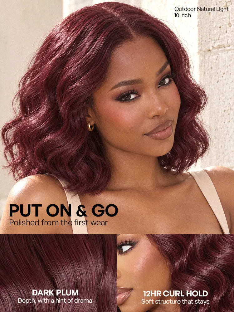 Dark Plum 99J Color Wig Loose Wave Minimalist HD Lace Glueless Mid Part Short Wig Pre-cut Lace Secondary image