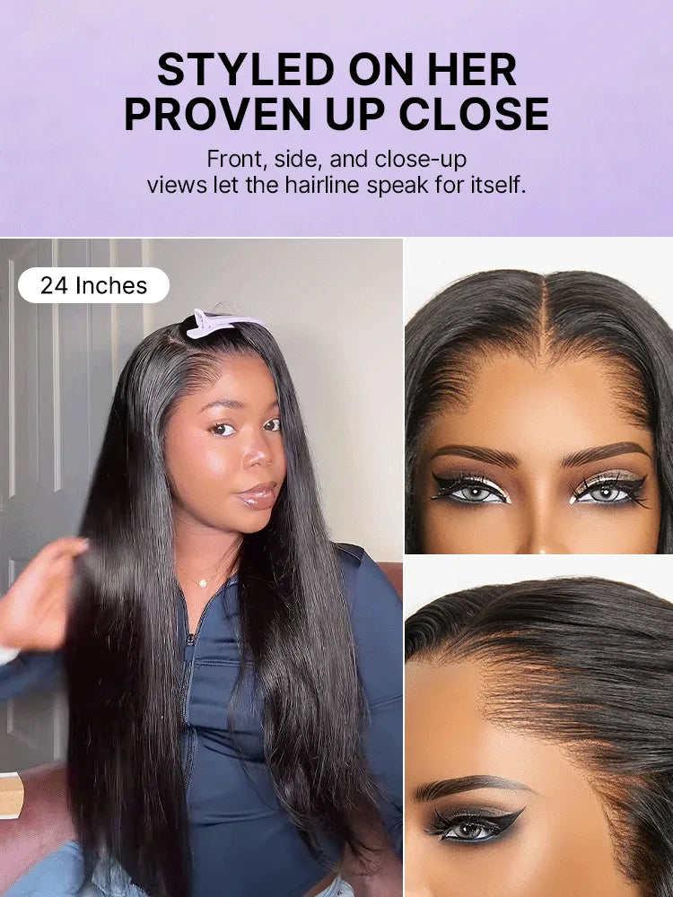Lagos Hairline Over-Plucked M-Shaped Hairline Natural Looking Silky Straight Human Hair 13×4 Lace Frontal Wig Pre-Cut Lace