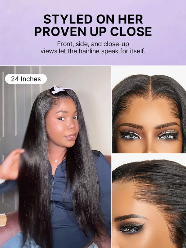 Lagos Hairline Over-Plucked M-Shaped Hairline Natural Looking Silky Straight Human Hair 13×4 Lace Frontal Wig Pre-Cut Lace