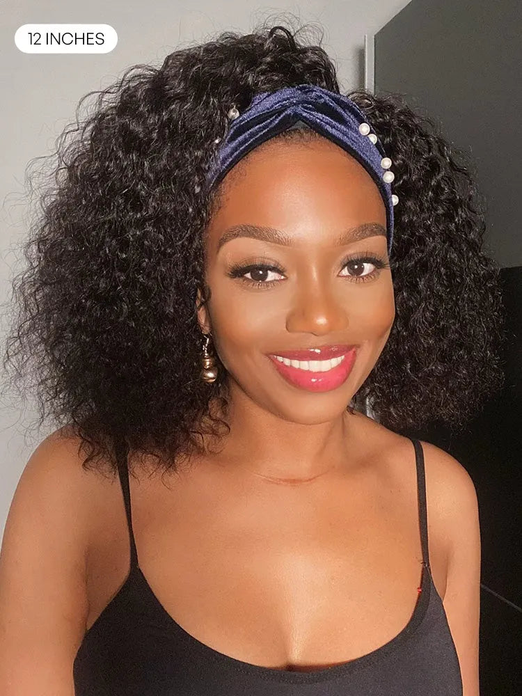 Deep Wave Glueless Curly Bob Wig Headband Wig 100% Human Hair (Get Free Trendy Headbands) Secondary image