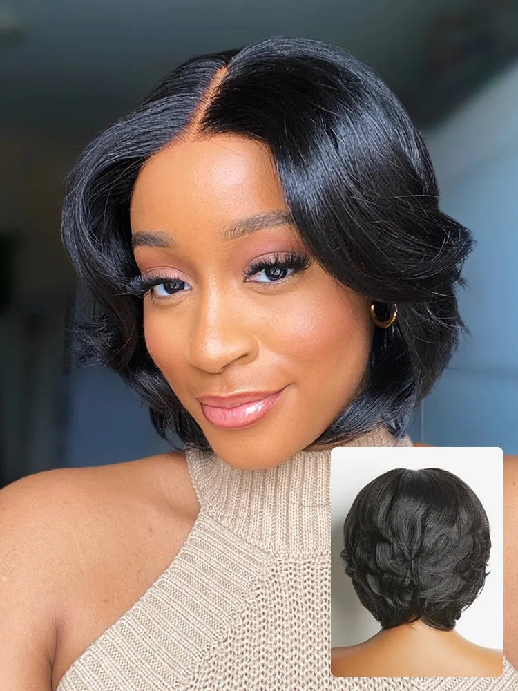 1 SEC INSTALL WIG | Elegant Boss Vibe Short Pixie Cut Natural Black / Ombre Brown Glueless Minimalist HD Lace Wig Pre Cut Lace Main image