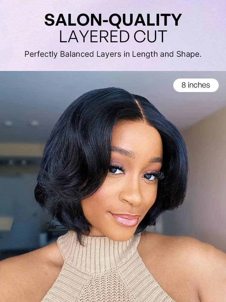 1 SEC INSTALL WIG | Elegant Boss Vibe Short Pixie Cut Natural Black / Ombre Brown Glueless Minimalist HD Lace Wig Pre Cut Lace Secondary image