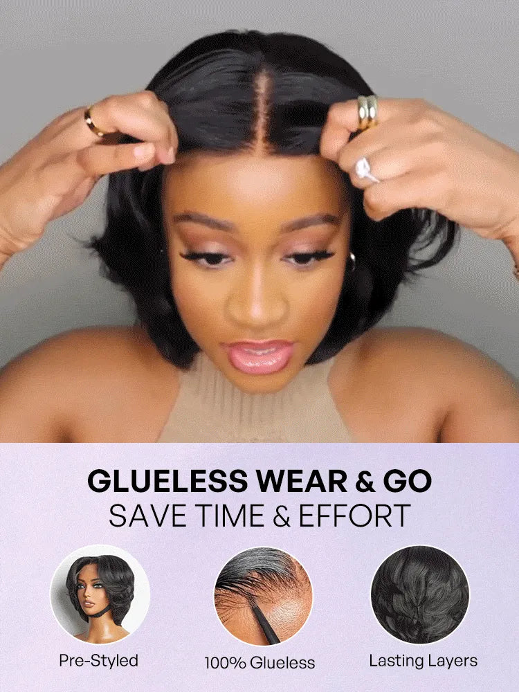 1 SEC INSTALL WIG | Elegant Boss Vibe Short Pixie Cut Natural Black / Ombre Brown Glueless Minimalist HD Lace Wig Pre Cut Lace