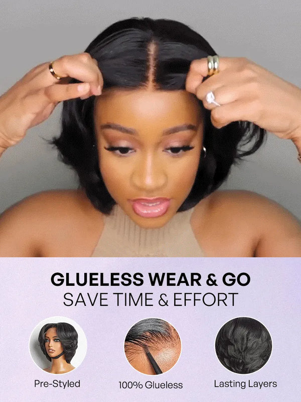 1 SEC INSTALL WIG | Elegant Boss Vibe Short Pixie Cut Natural Black / Ombre Brown Glueless Minimalist HD Lace Wig Pre Cut Lace