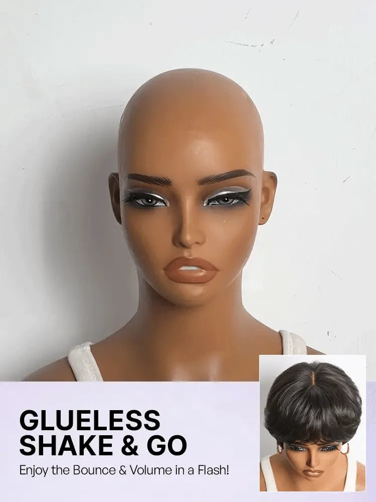 Throw On & Go Natural Black Pixie Cut with Bangs Glueless Minimalist Lace Wig Secondary image