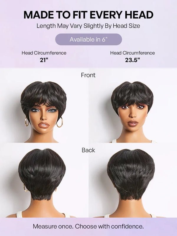 Throw On & Go Natural Black Pixie Cut with Bangs Glueless Minimalist Lace Wig