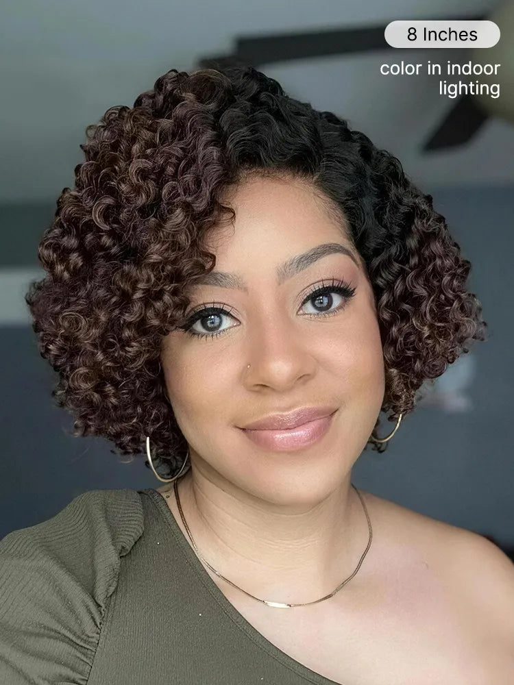 Soft-Shine Mocha Mousse Ombre - Fluffy Kinky Curl Glueless Minimalist HD Lace Wig Ready to Go Secondary image