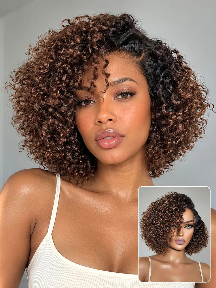Soft-Shine Mocha Mousse Ombre - Fluffy Kinky Curl Glueless Minimalist HD Lace Wig Ready to Go Main image