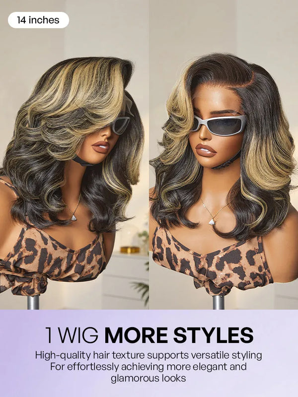 Honey Blonde Highlight Layered Cut Glueless Wig Minimalist HD Lace Human Hair Wig