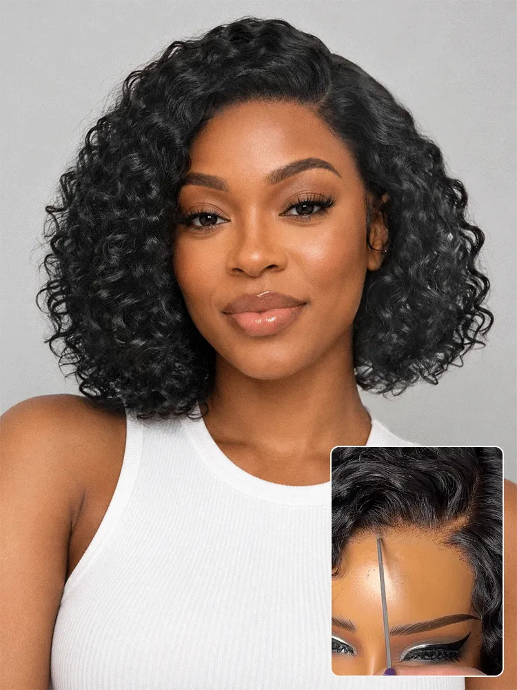 Ready to Go Water Wave Short Curly Bob Wig Glueless Minimalist HD Lace Wig Pre-Cut Lace