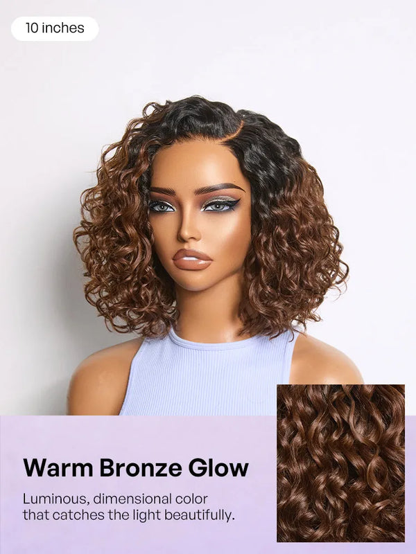 Ready to Go Water Wave Short Curly Bob Wig Glueless Minimalist HD Lace Wig Pre-Cut Lace
