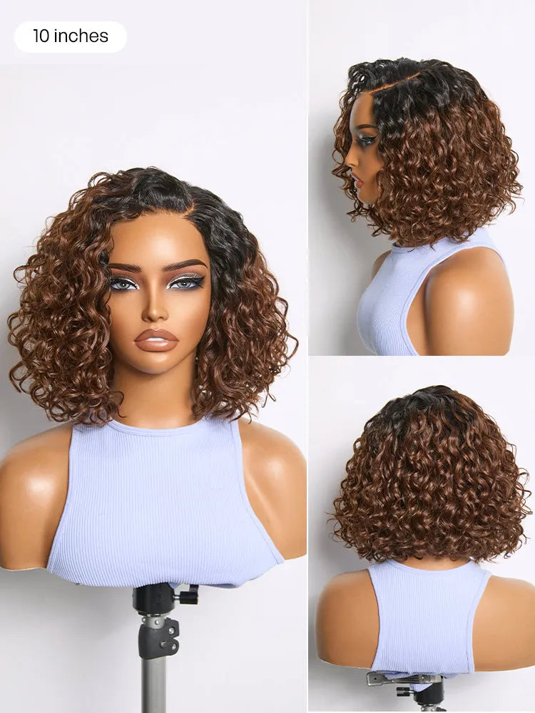 Ready to Go Water Wave Short Curly Bob Wig Glueless Minimalist HD Lace Wig Pre-Cut Lace