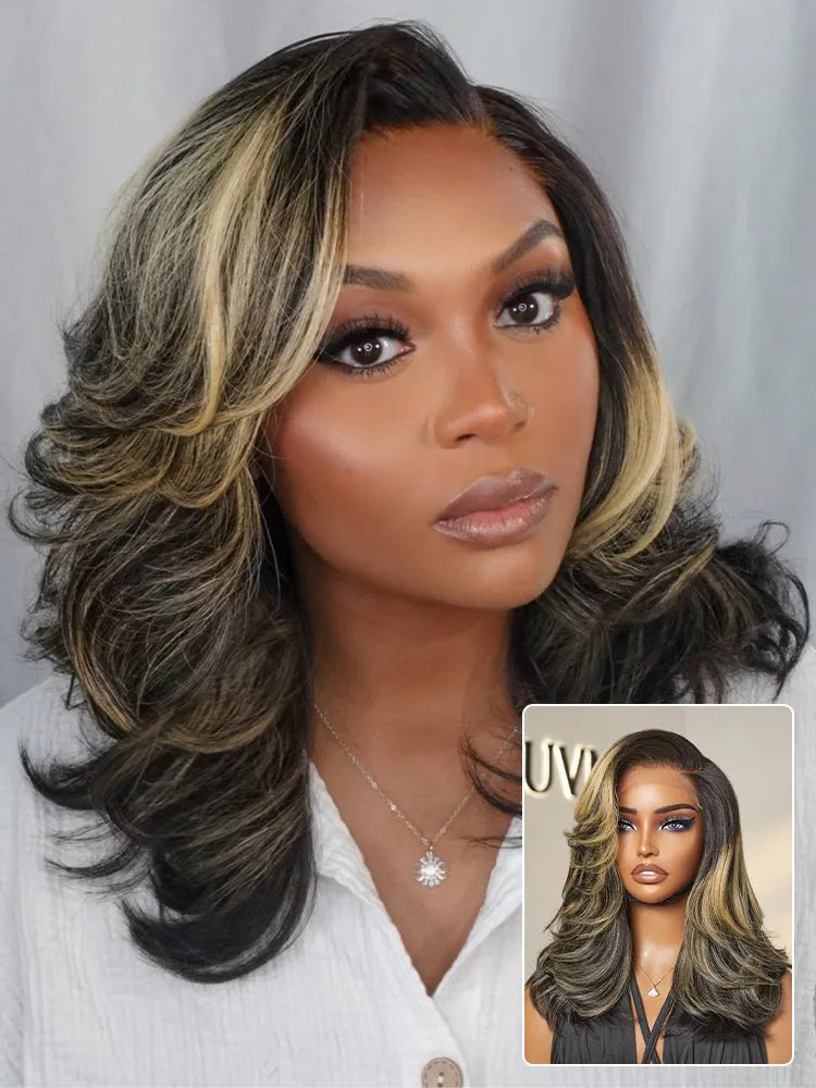 Honey Blonde Highlight Layered Cut Glueless Wig Minimalist HD Lace Human Hair Wig Main image