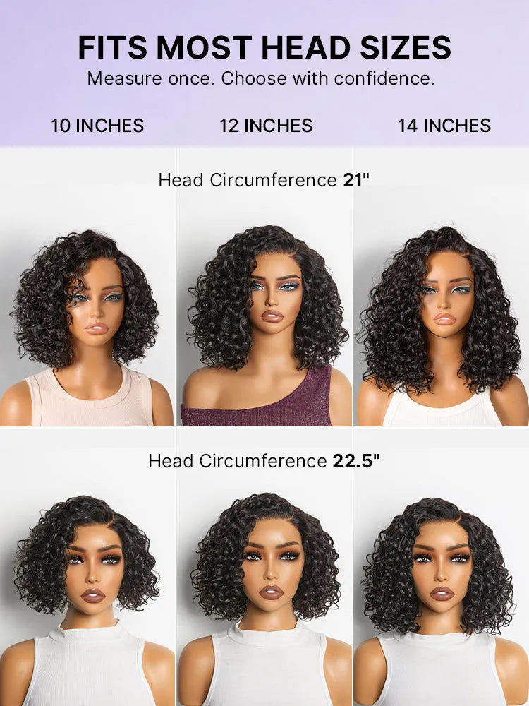 Ready to Go Water Wave Short Curly Bob Wig Glueless Minimalist HD Lace Wig Pre-Cut Lace