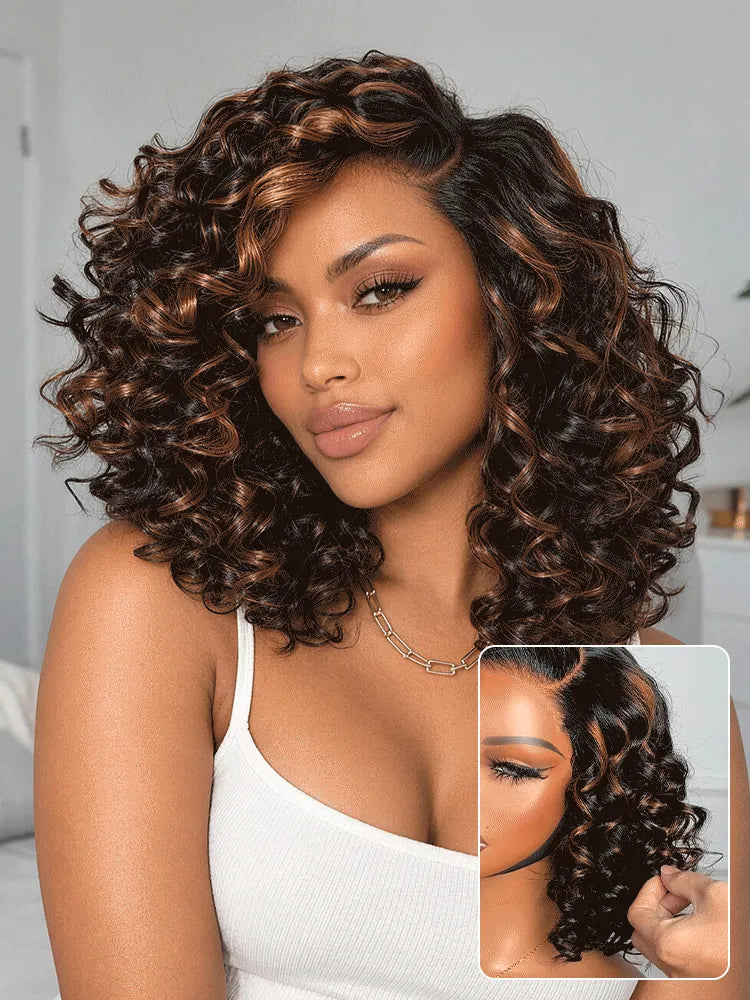 Effortless Elegance Copper Highlight / Natural Black Bouncy Curl Wig Minimalist HD Lace Glueless Wig Pre-Cut Lace Main image