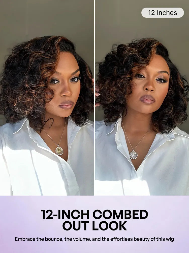Effortless Elegance Copper Highlight / Natural Black Bouncy Curl Wig Minimalist HD Lace Glueless Wig Pre-Cut Lace Secondary image