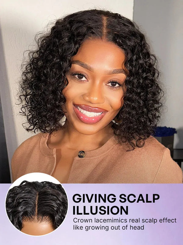 Warm Caramel Brown / Natural Black Deep Curly Glueless 5x5 Closure Pre-Cut Lace Wig