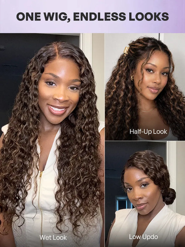 Luvme All-Day Comfort™ Wig PartingMax Brown Highlights Funmi Curly 7x6 Closure HD Lace Glueless Wig Pre Cut Lace
