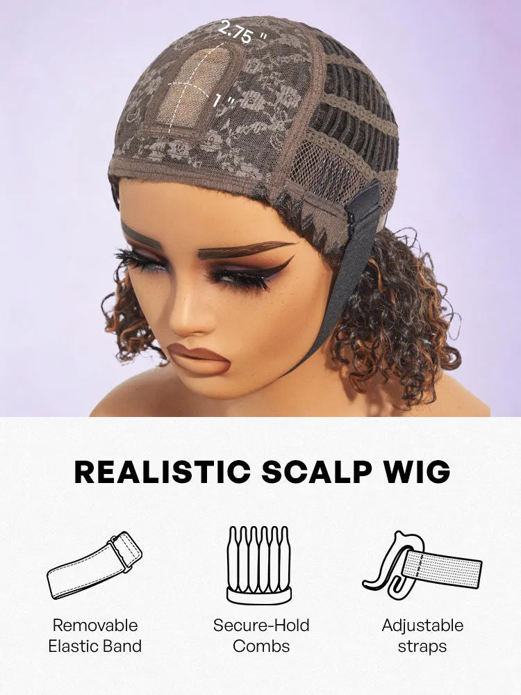 Beginner Friendly Dark Red Water Wave Glueless Minimalist Lace Curly Wig with Bangs